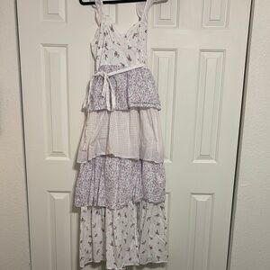 Floral Tiered Dress - White and Purple